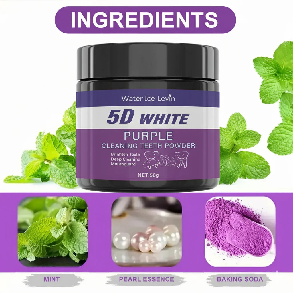 Purple Teeth Whitening Powder - Charcoal Deep Clean & Stain Removal, Fresh Breath, Winter Oral Care for a Brighter Smile