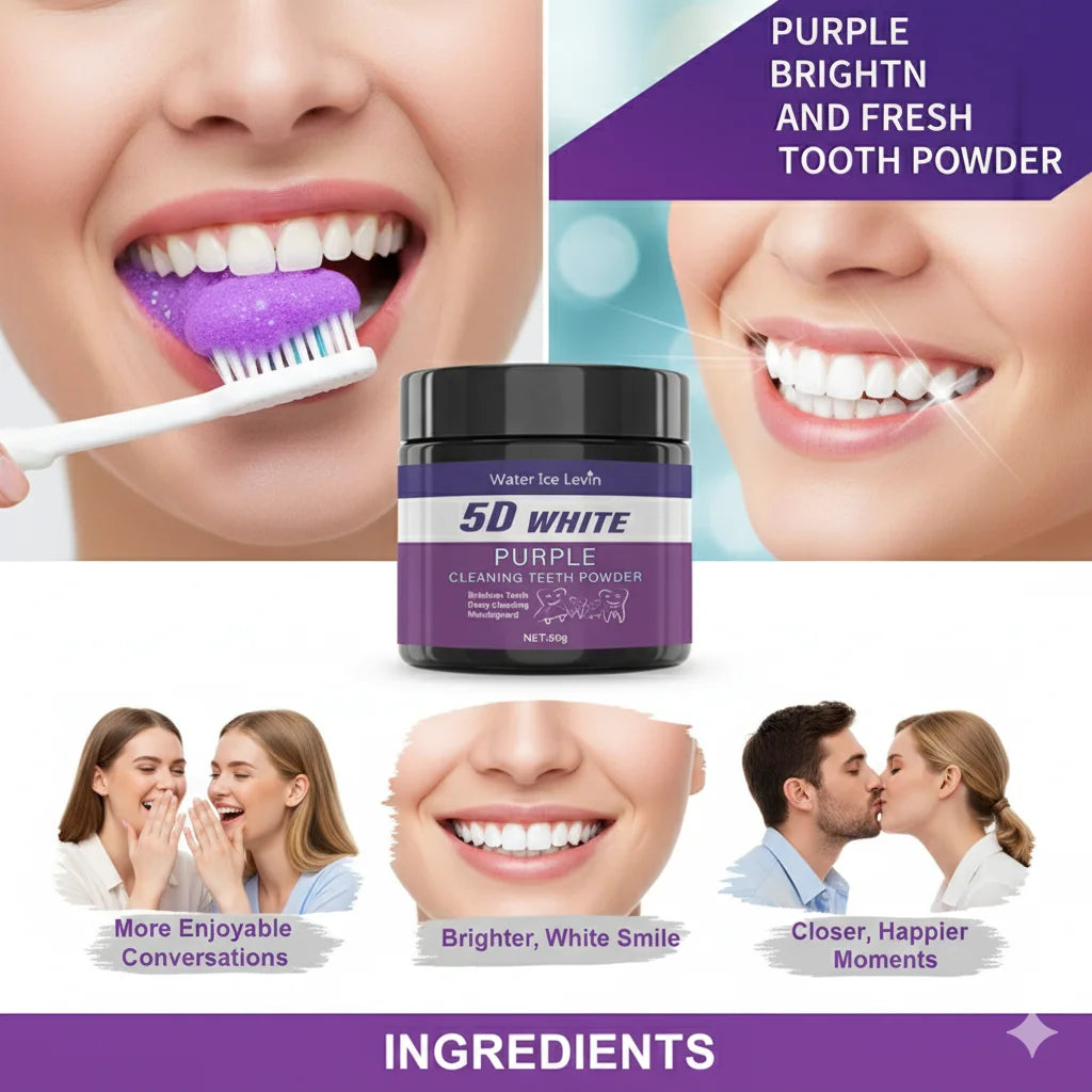Purple Teeth Whitening Powder - Charcoal Deep Clean & Stain Removal, Fresh Breath, Winter Oral Care for a Brighter Smile
